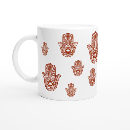 Tales of Israel Mug: hamsa terra cotta