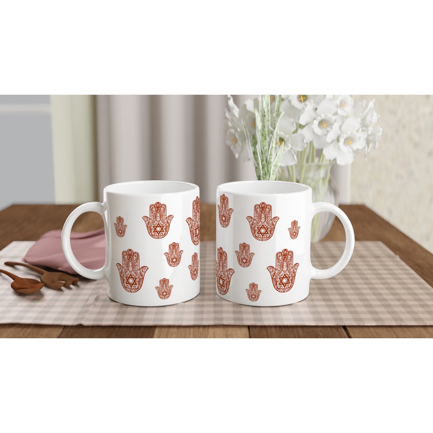 Tales of Israel Mug: hamsa terra cotta