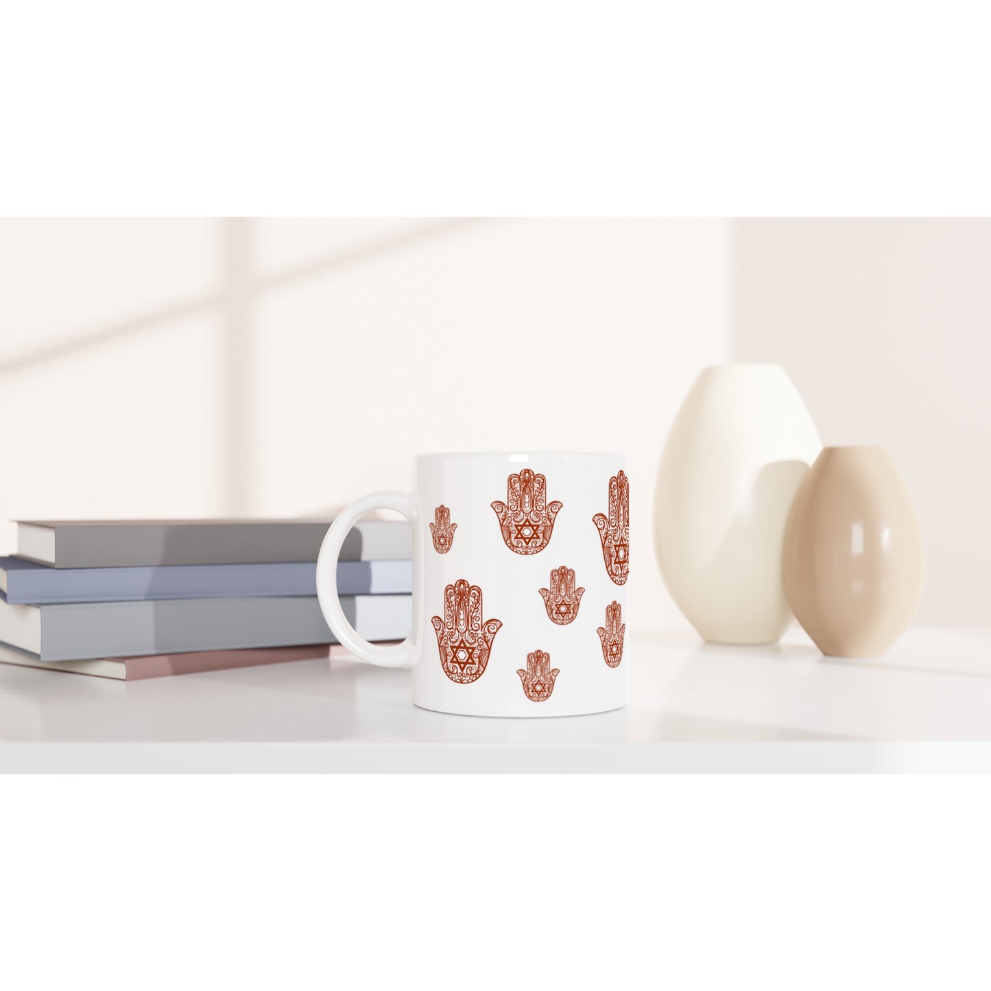Tales of Israel Mug: hamsa terra cotta