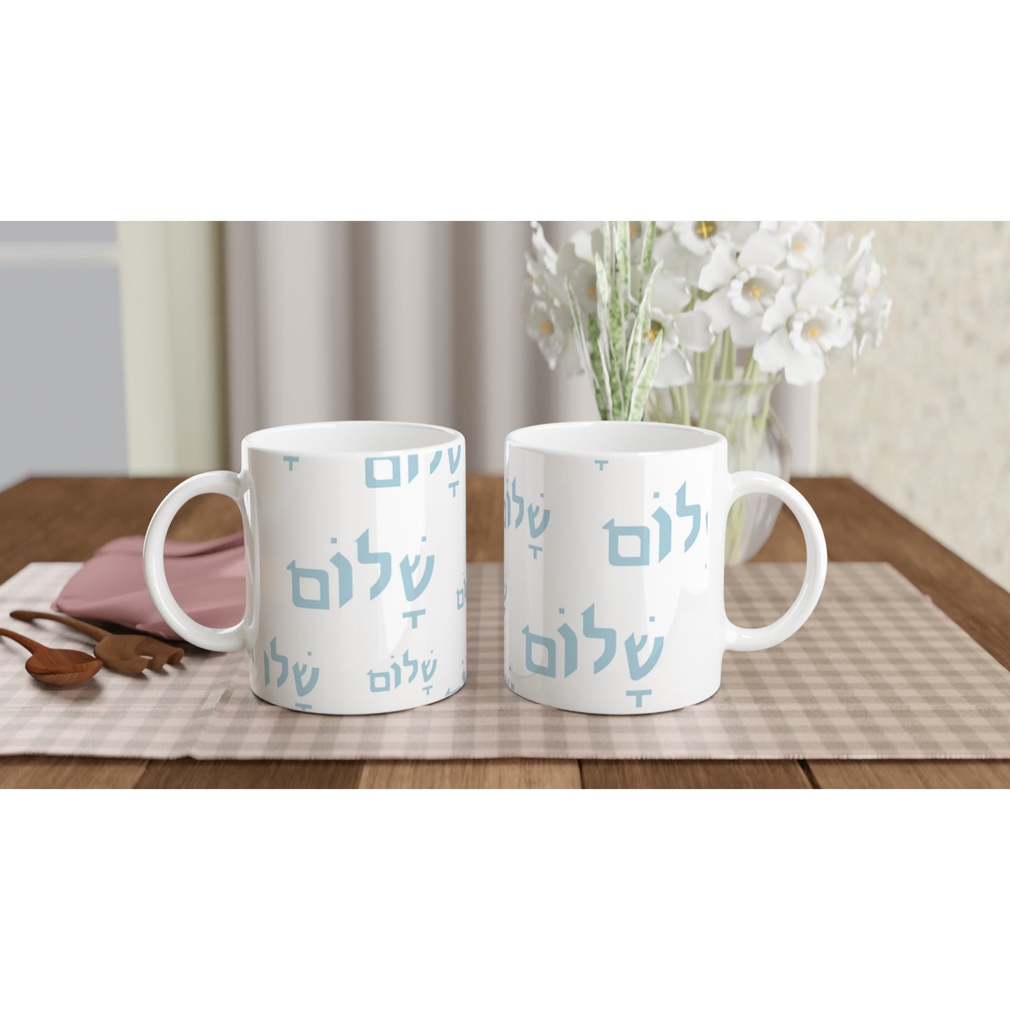 Tales of Israel Mug: shalom blue