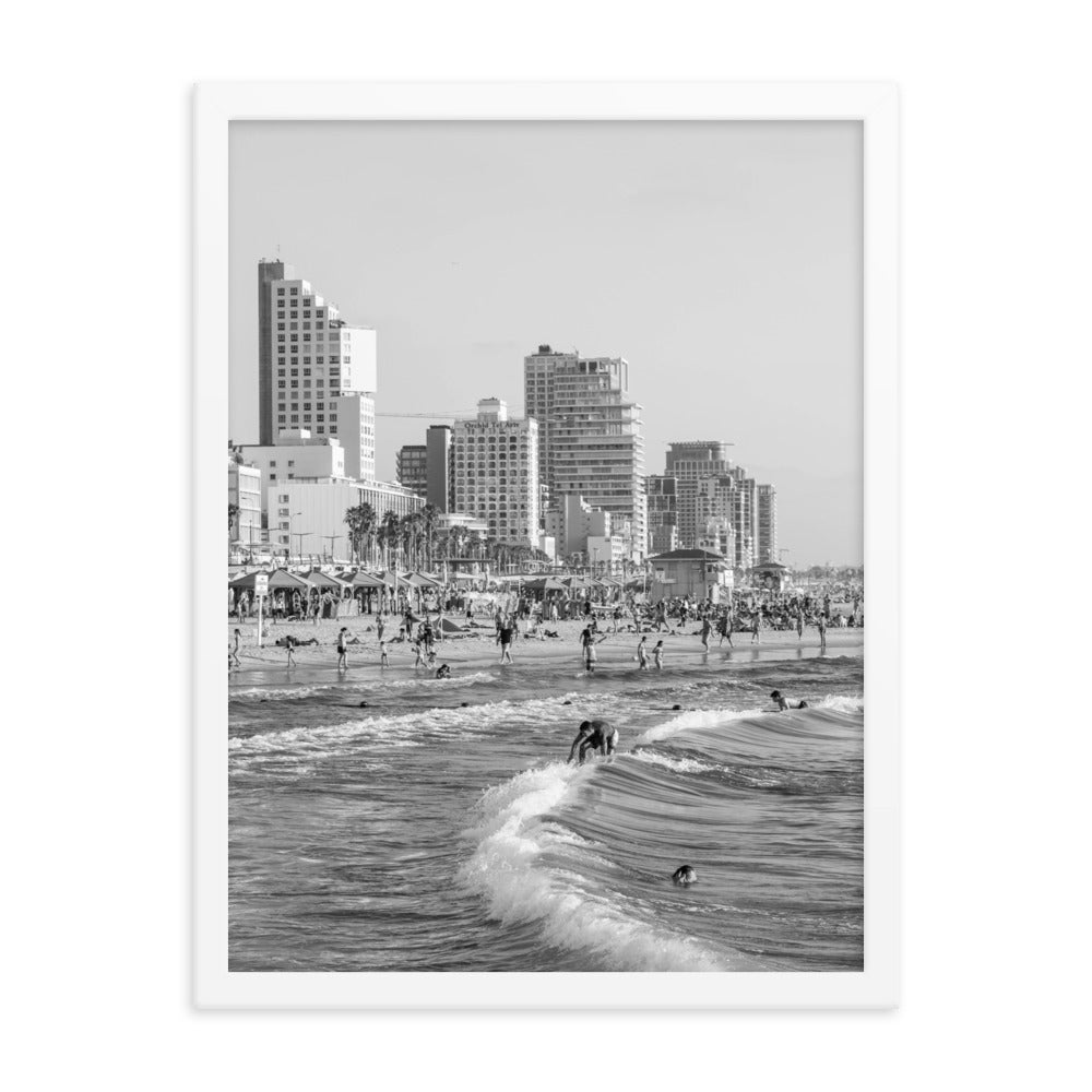 Tel Aviv beach in vintage B&W